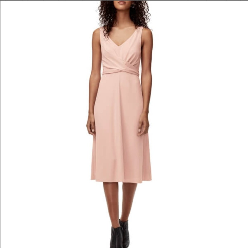 WILFRED Aritzia Darcell Tie Waist Sleeveless Blush Pink Wrap Midi Dress Size S